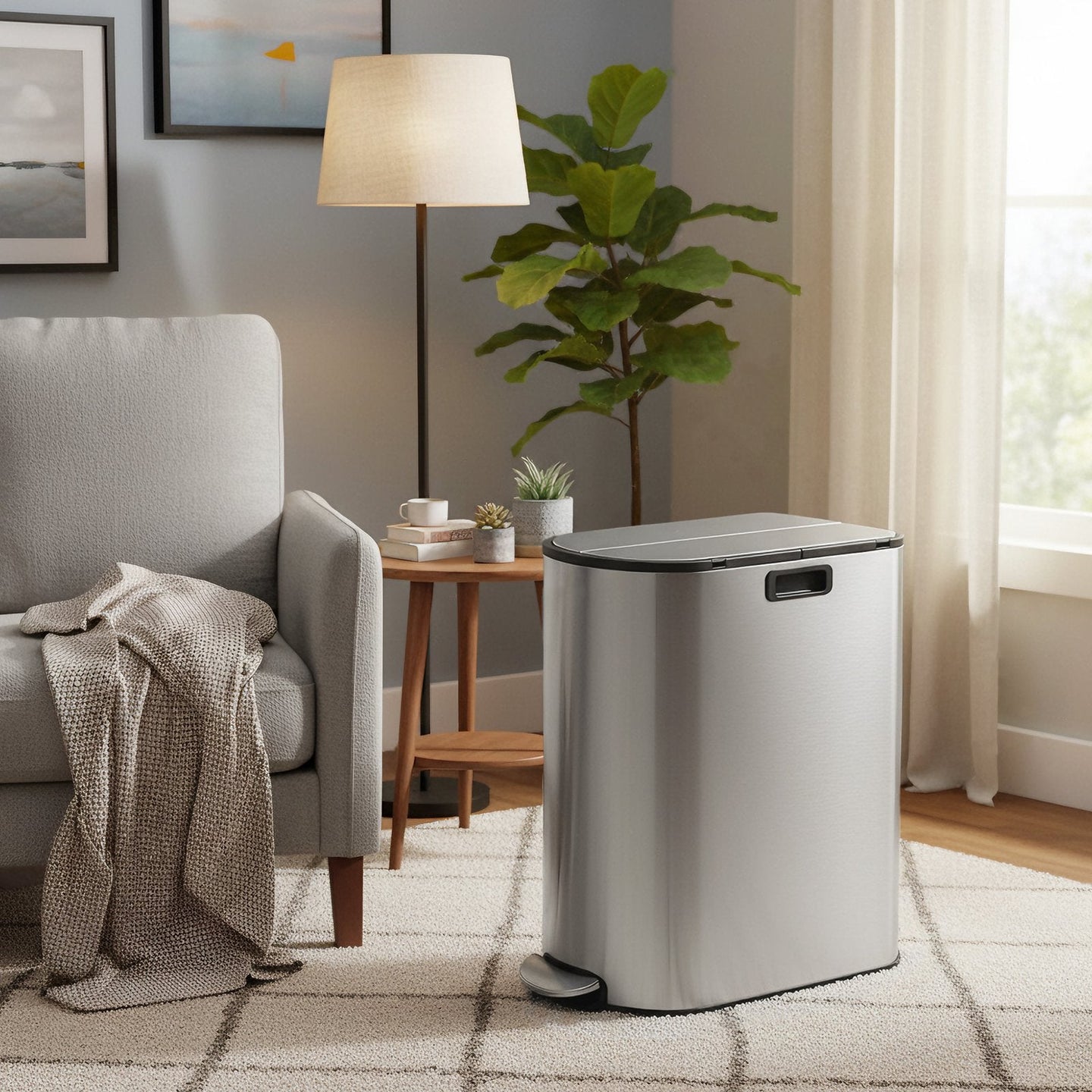 Dual Compartment Recycling Bin - Plastic - Slim Design