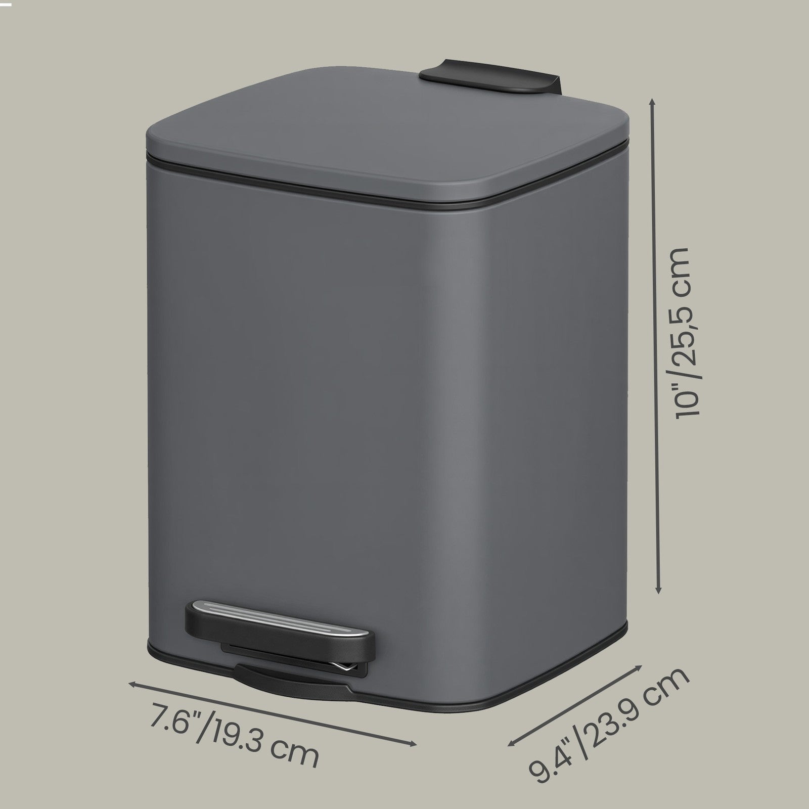 Bathroom Bin, Toilet Bin - Steel Bin and Plastic Inner Bucket - Gray