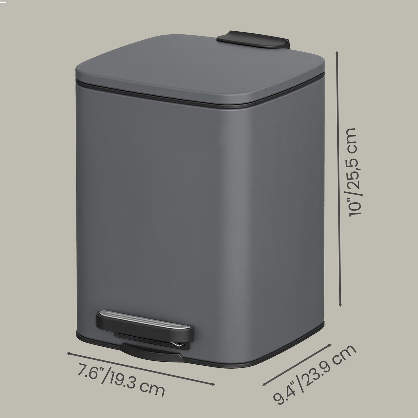Bathroom Bin, Toilet Bin - Steel Bin and Plastic Inner Bucket - Gray