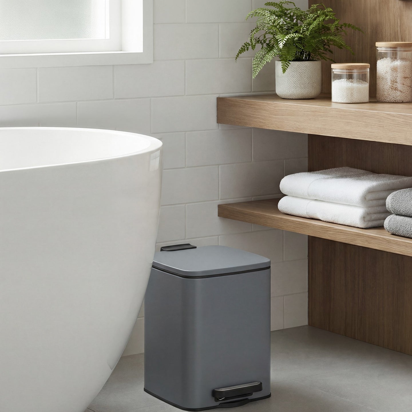 Bathroom Bin, Toilet Bin - Steel Bin and Plastic Inner Bucket - Gray