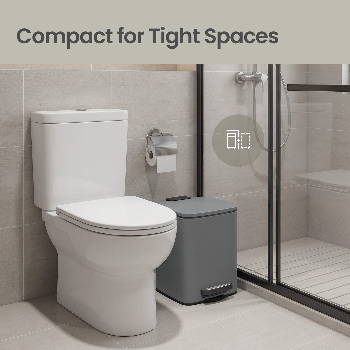 Bathroom Bin, Toilet Bin - Steel Bin and Plastic Inner Bucket - Gray
