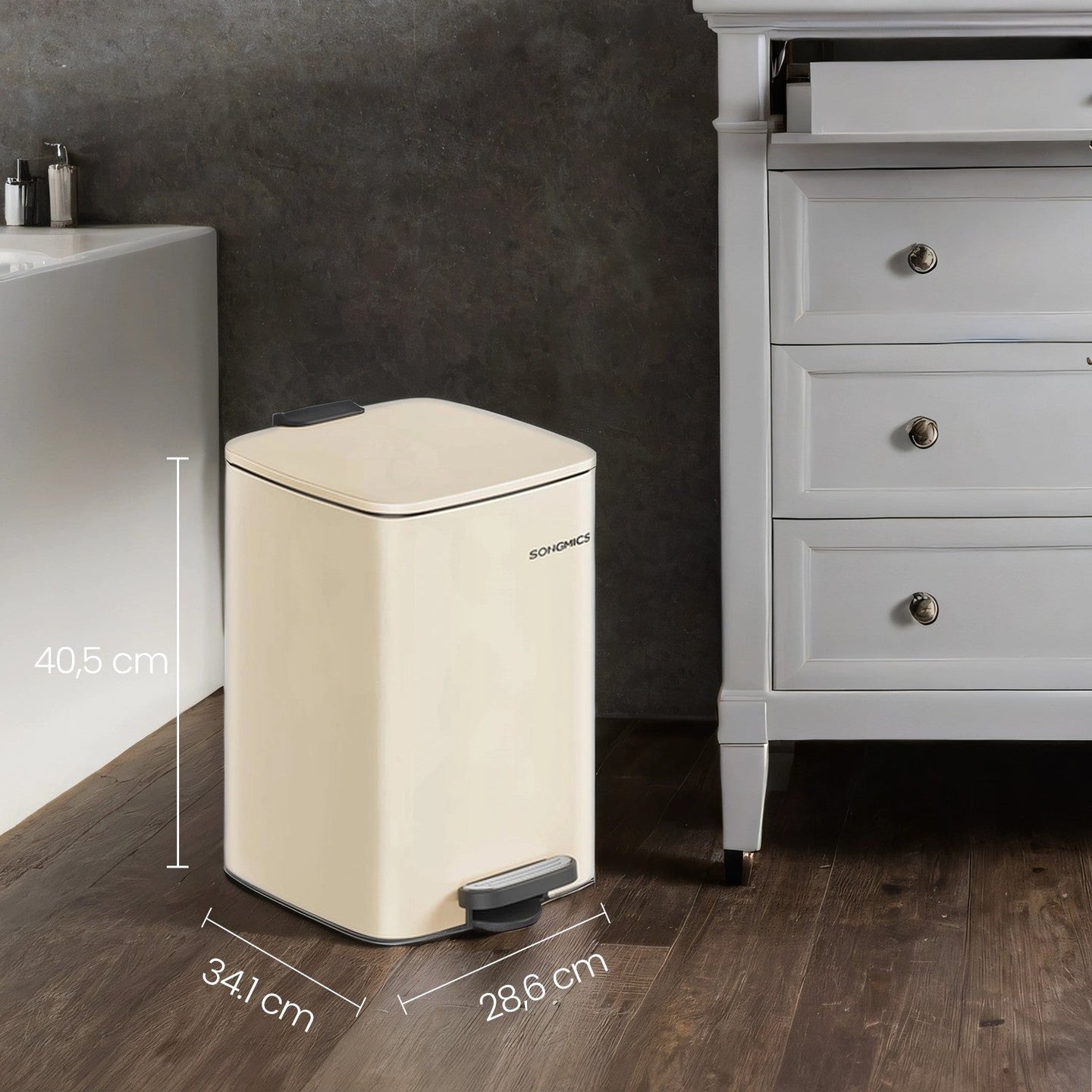 Trash Can - Stainless Steel - Metallic Silver - 20L Capacity with Soft Close and Stay Open Feature