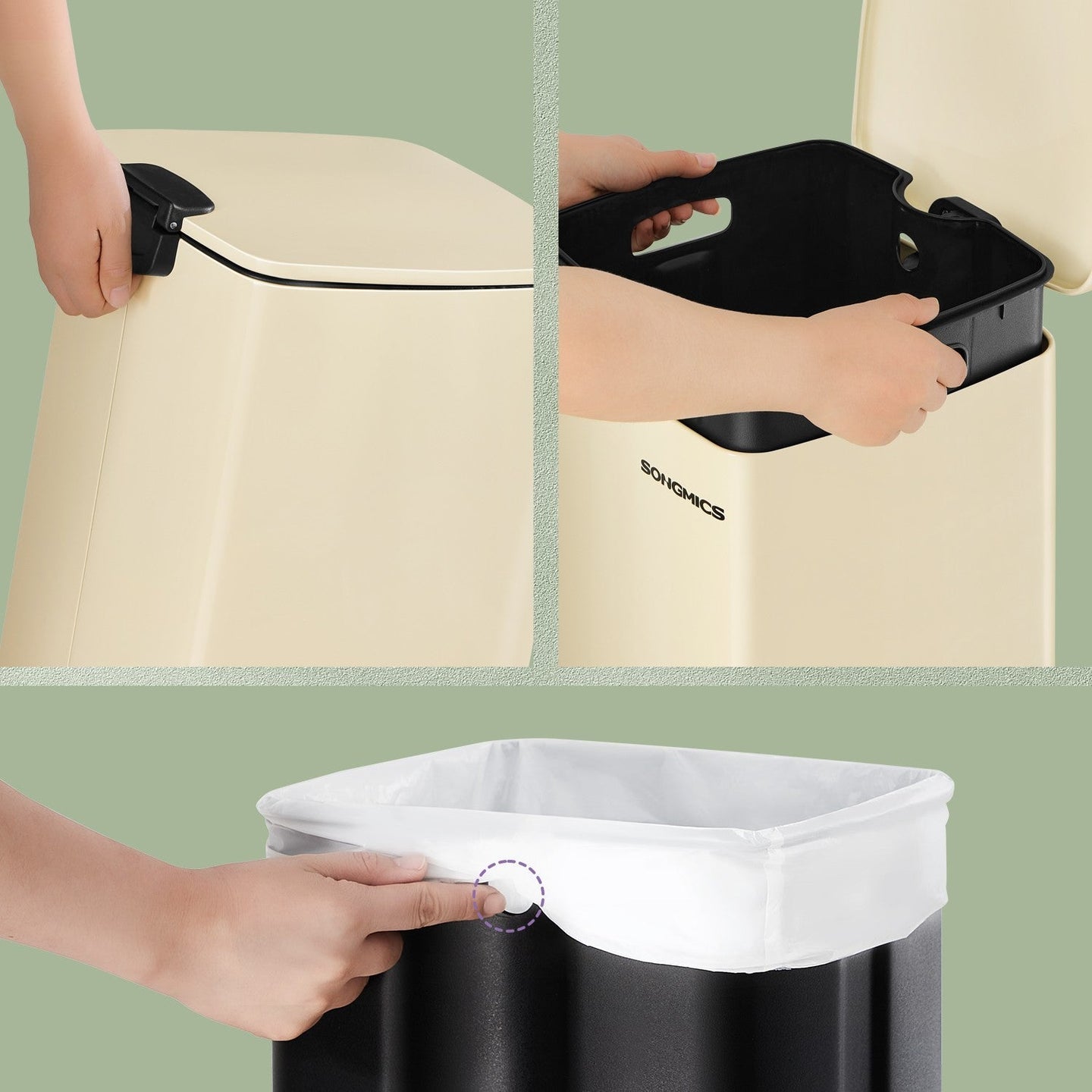 Trash Can - Stainless Steel - Metallic Silver - 20L Capacity with Soft Close and Stay Open Feature