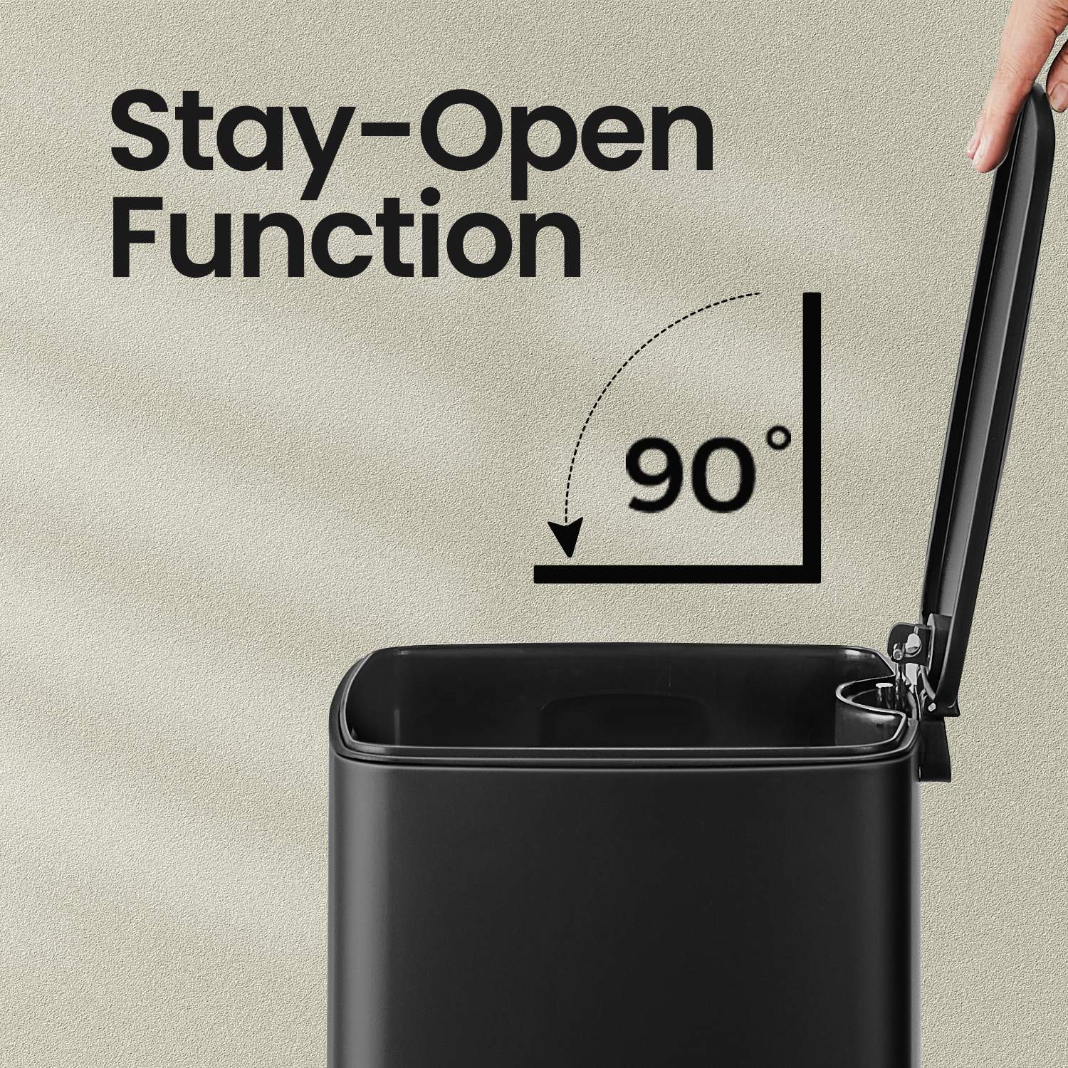 Trash Can - Stainless Steel - Metallic Silver - 20L Capacity with Soft Close and Stay Open Feature