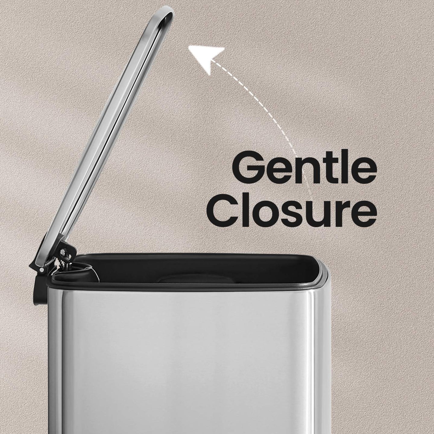 Trash Can - Stainless Steel - Metallic Silver - 20L Capacity with Soft Close and Stay Open Feature