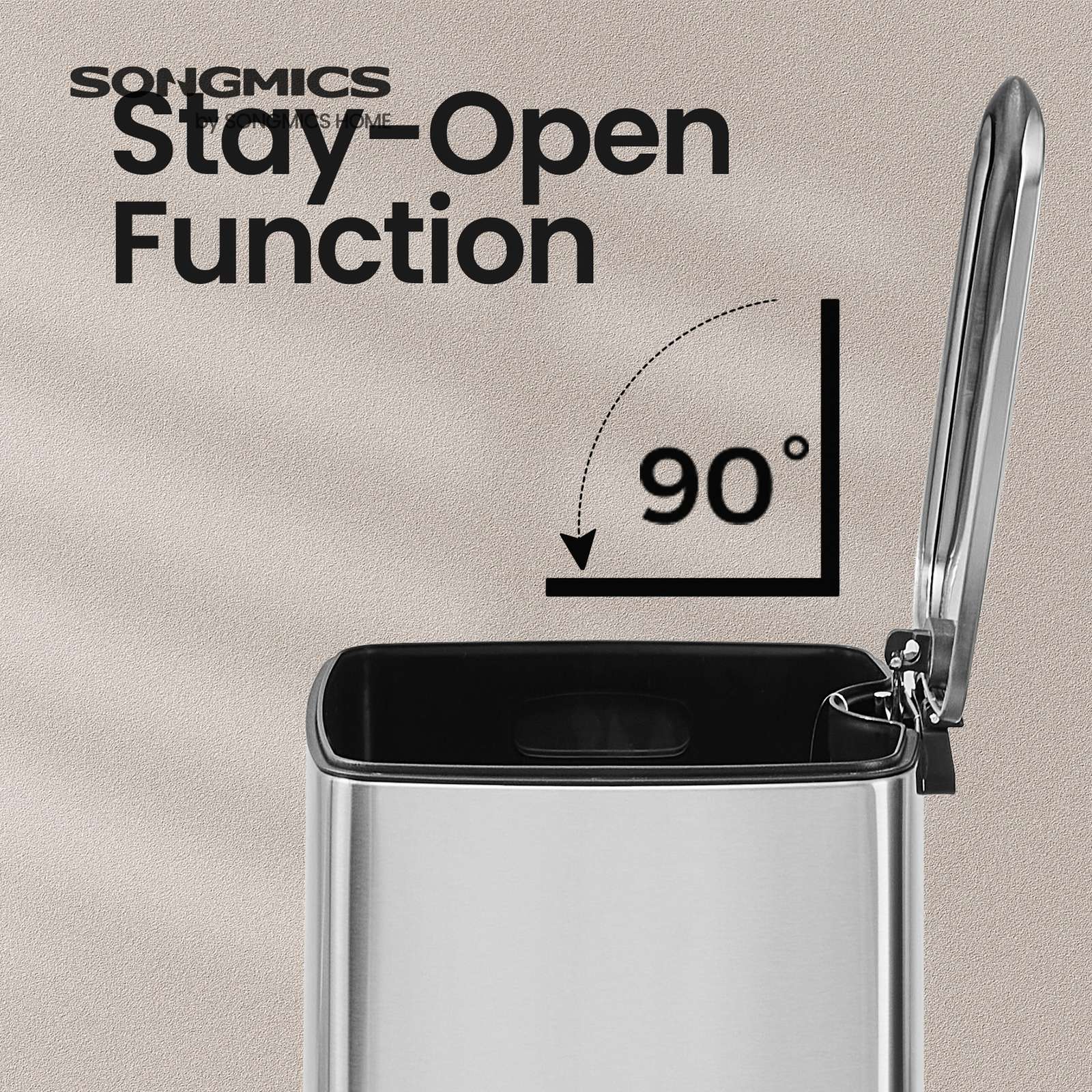 Trash Can - Stainless Steel - Metallic Silver - 20L Capacity with Soft Close and Stay Open Feature