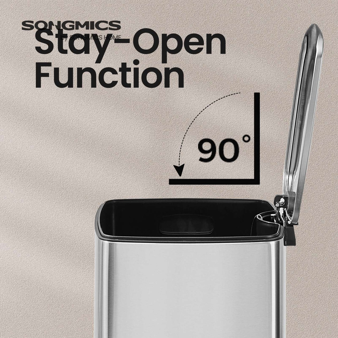 Trash Can - Stainless Steel - Metallic Silver - 20L Capacity with Soft Close and Stay Open Feature