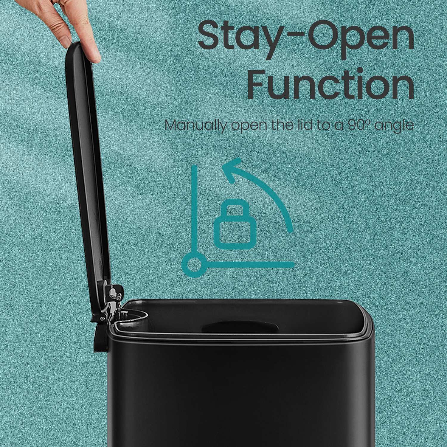 Pedal Waste Bin - Stainless Steel - Black - 30 L Capacity with Soft Close and Stays Open Feature