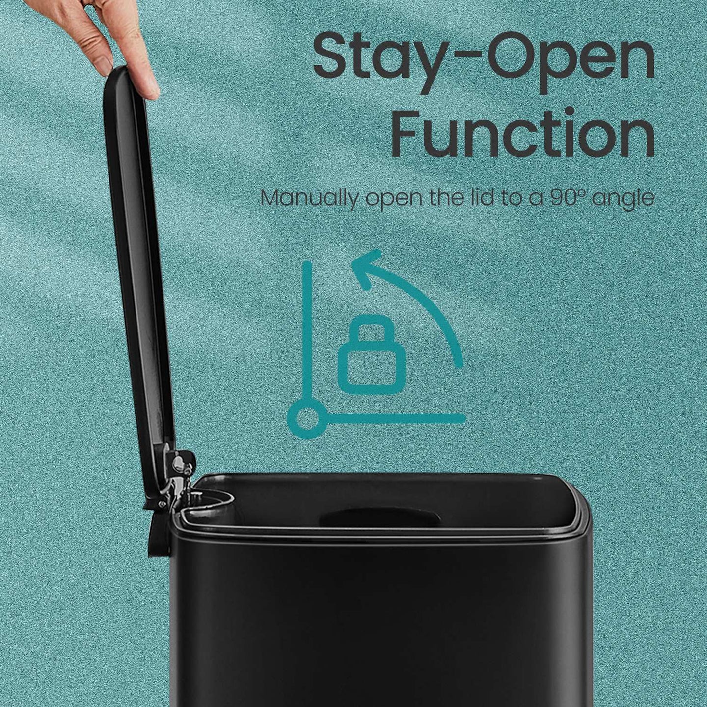 Pedal Waste Bin - Stainless Steel - Black - 30 L Capacity with Soft Close and Stays Open Feature