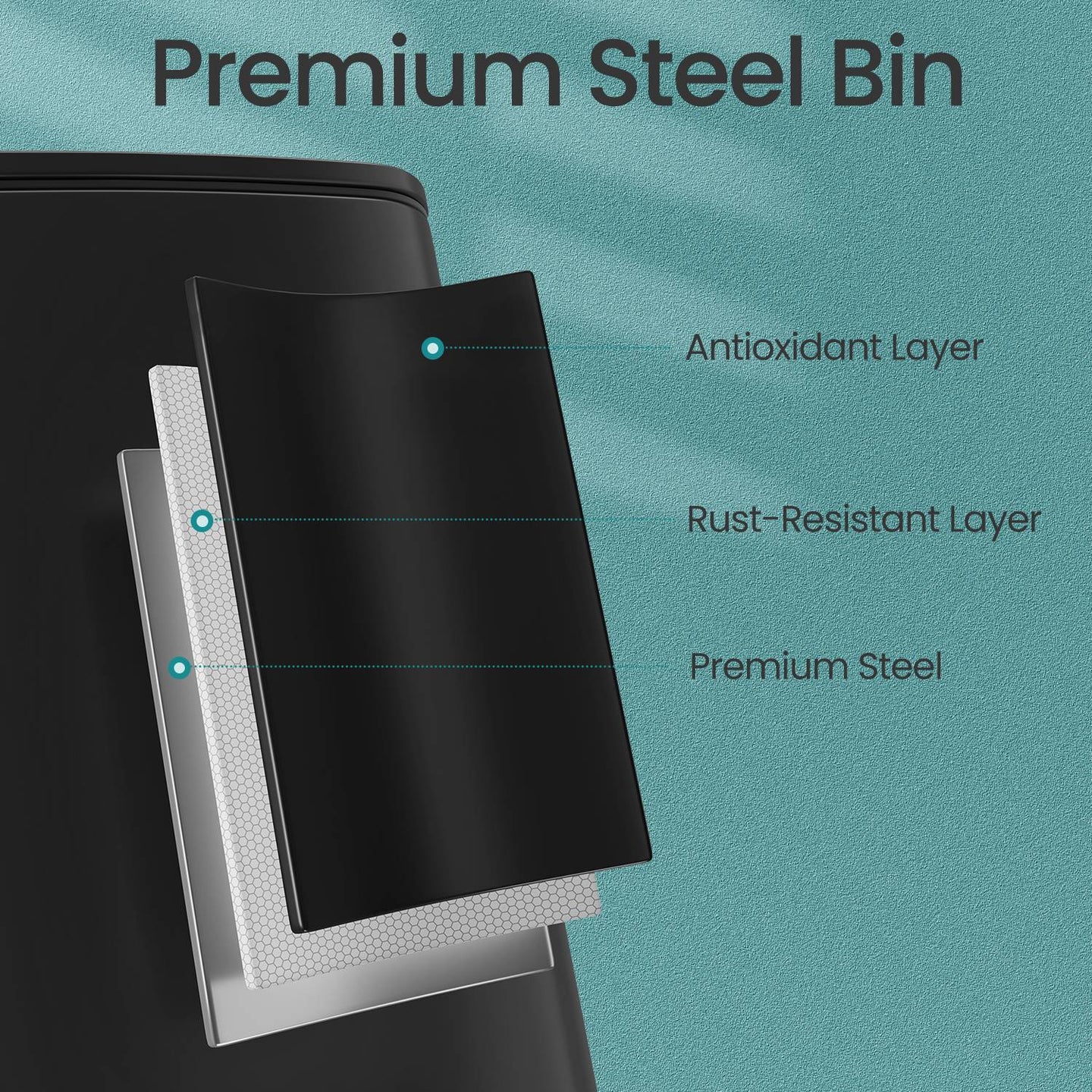 Pedal Waste Bin - Stainless Steel - Black - 30 L Capacity with Soft Close and Stays Open Feature