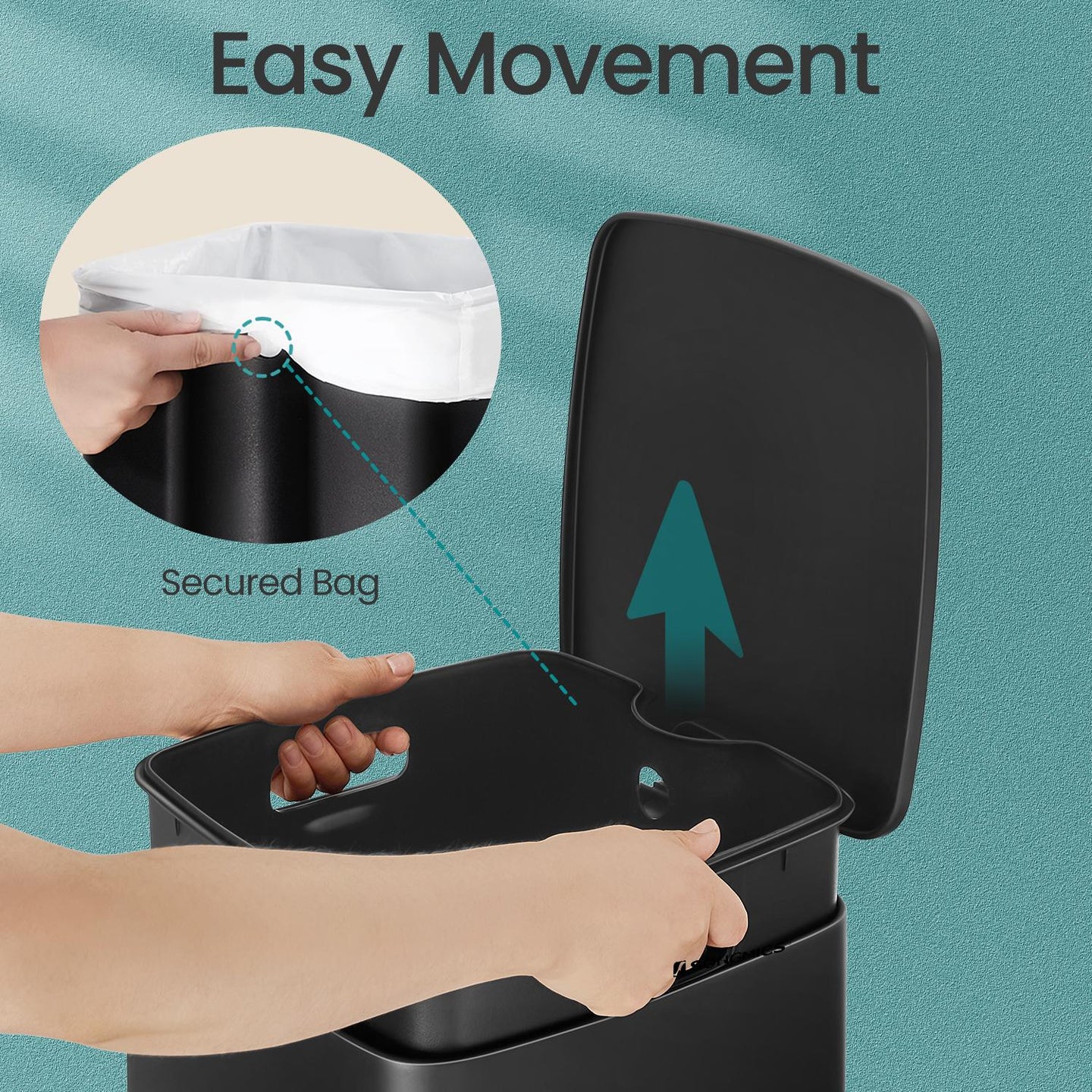 Pedal Waste Bin - Stainless Steel - Black - 30 L Capacity with Soft Close and Stays Open Feature