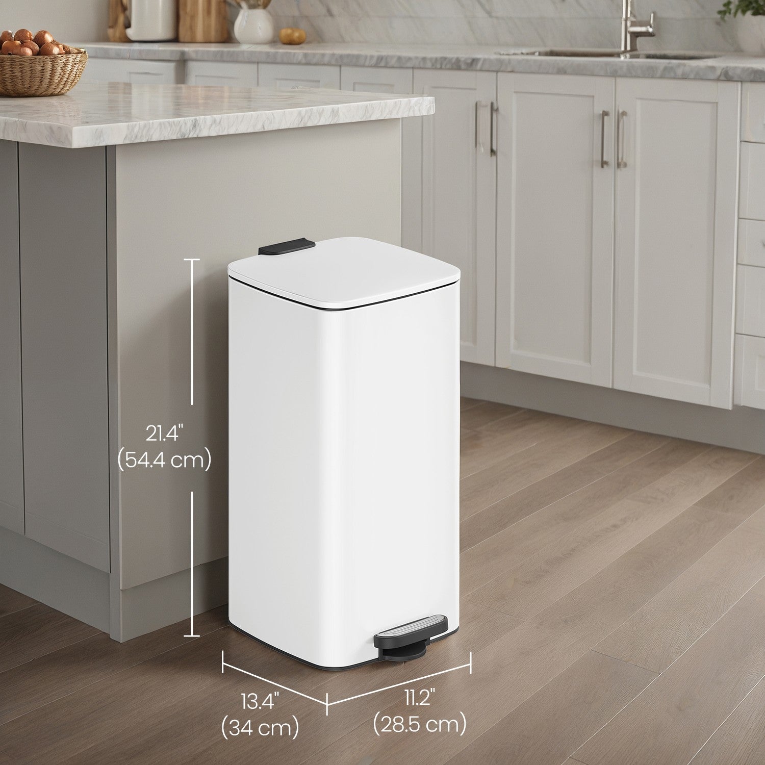 Pedal Waste Bin - Stainless Steel - White - Soft Close with Inner Bucket and Stays Open Feature