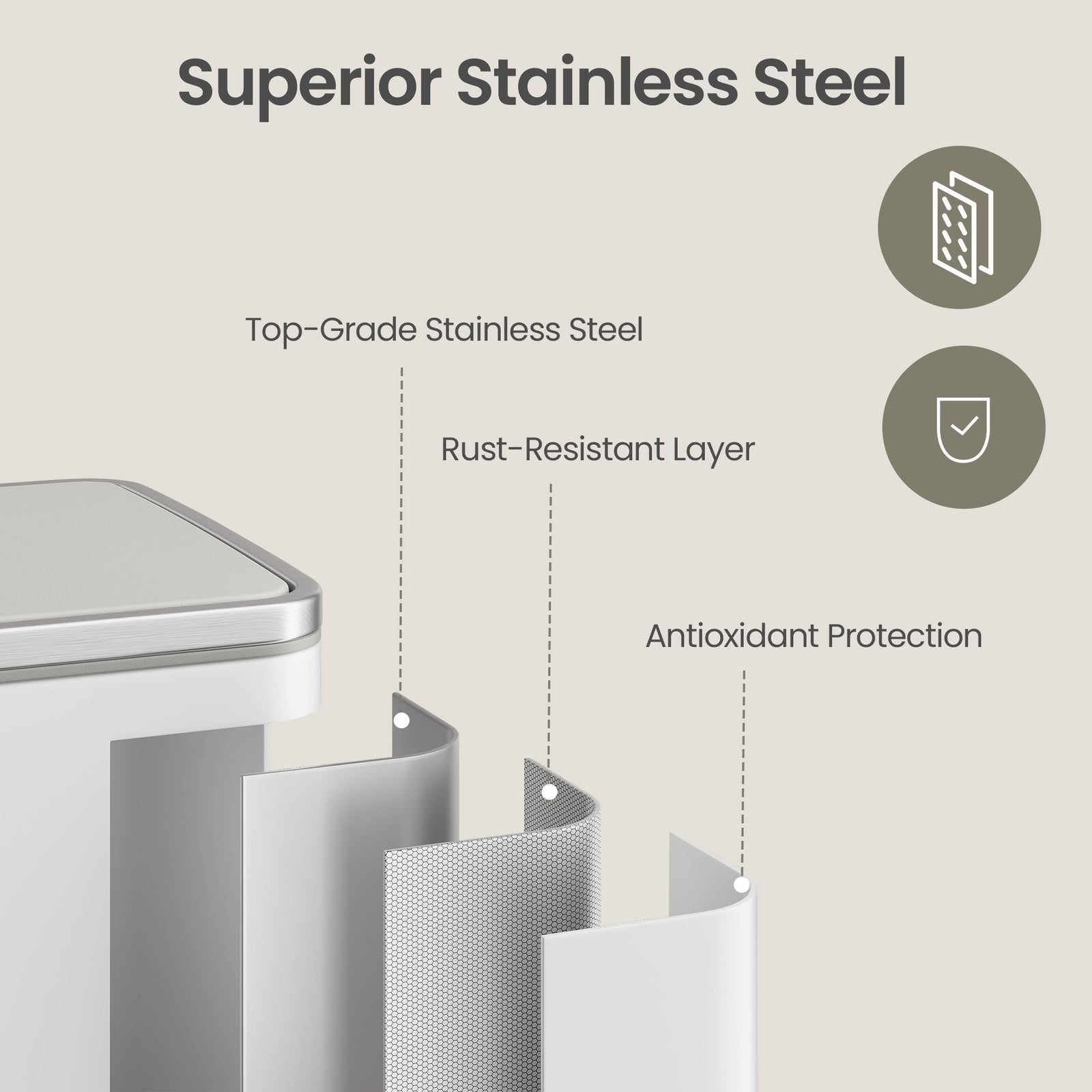 Kitchen Trash Can - 50L - Stainless Steel - Soft Close Lid