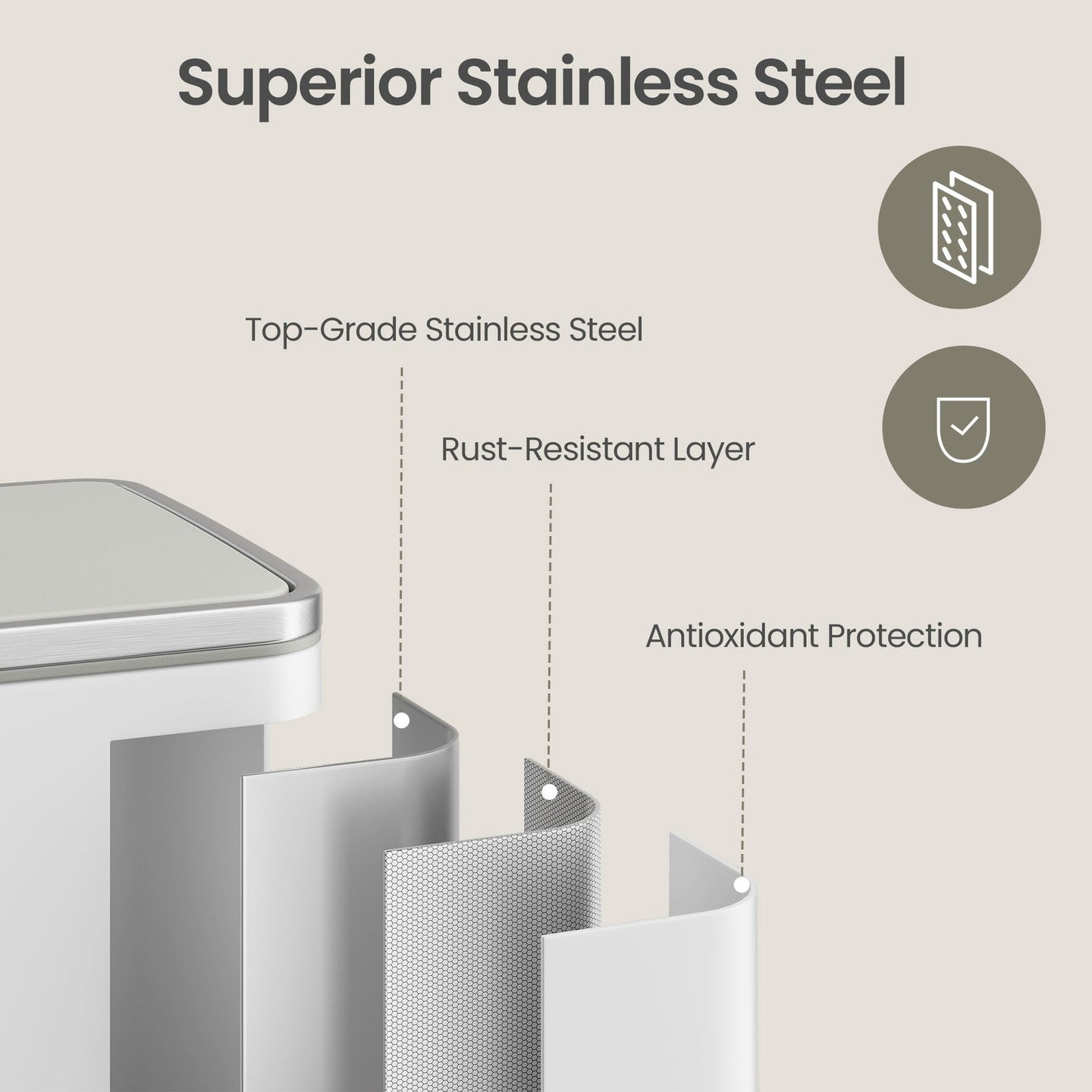 Kitchen Trash Can - 50L - Stainless Steel - Soft Close Lid