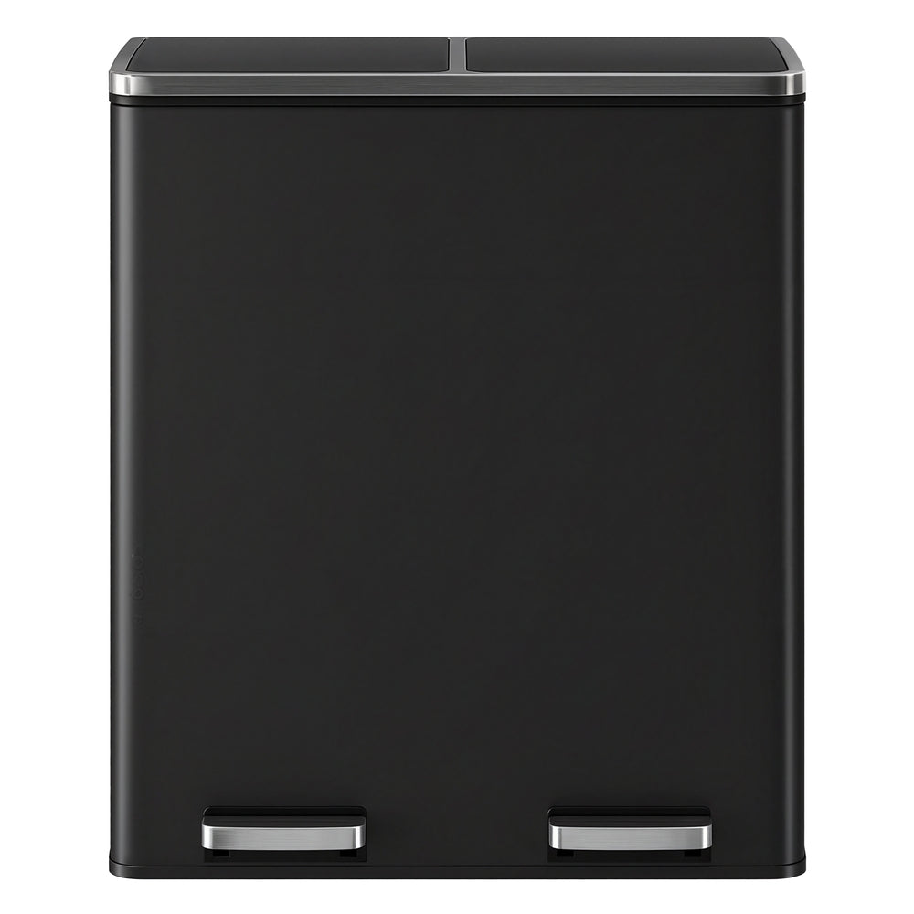 Pedal Rubbish Bin, Dual Sections, Soft-Close - Steel Bin - Black