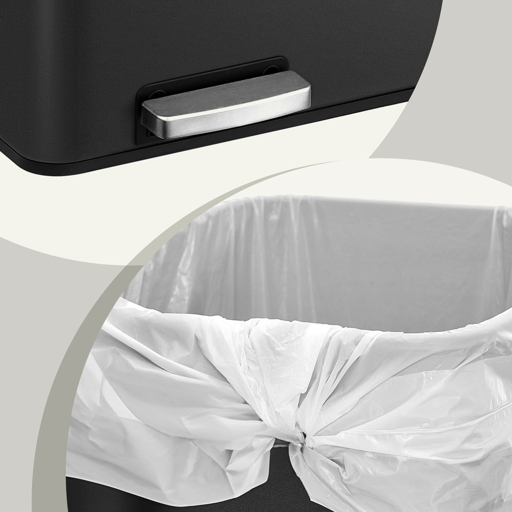 Pedal Rubbish Bin, Dual Sections, Soft-Close - Steel Bin - Black