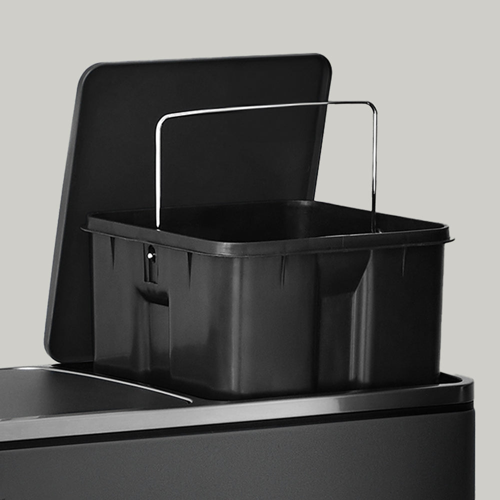 Pedal Rubbish Bin, Dual Sections, Soft-Close - Steel Bin - Black