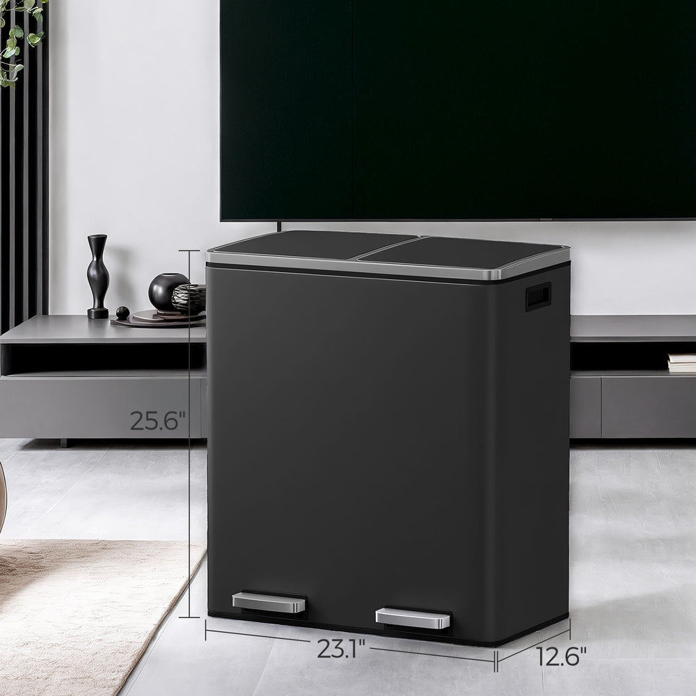 Pedal Rubbish Bin, Dual Sections, Soft-Close - Steel Bin - Black