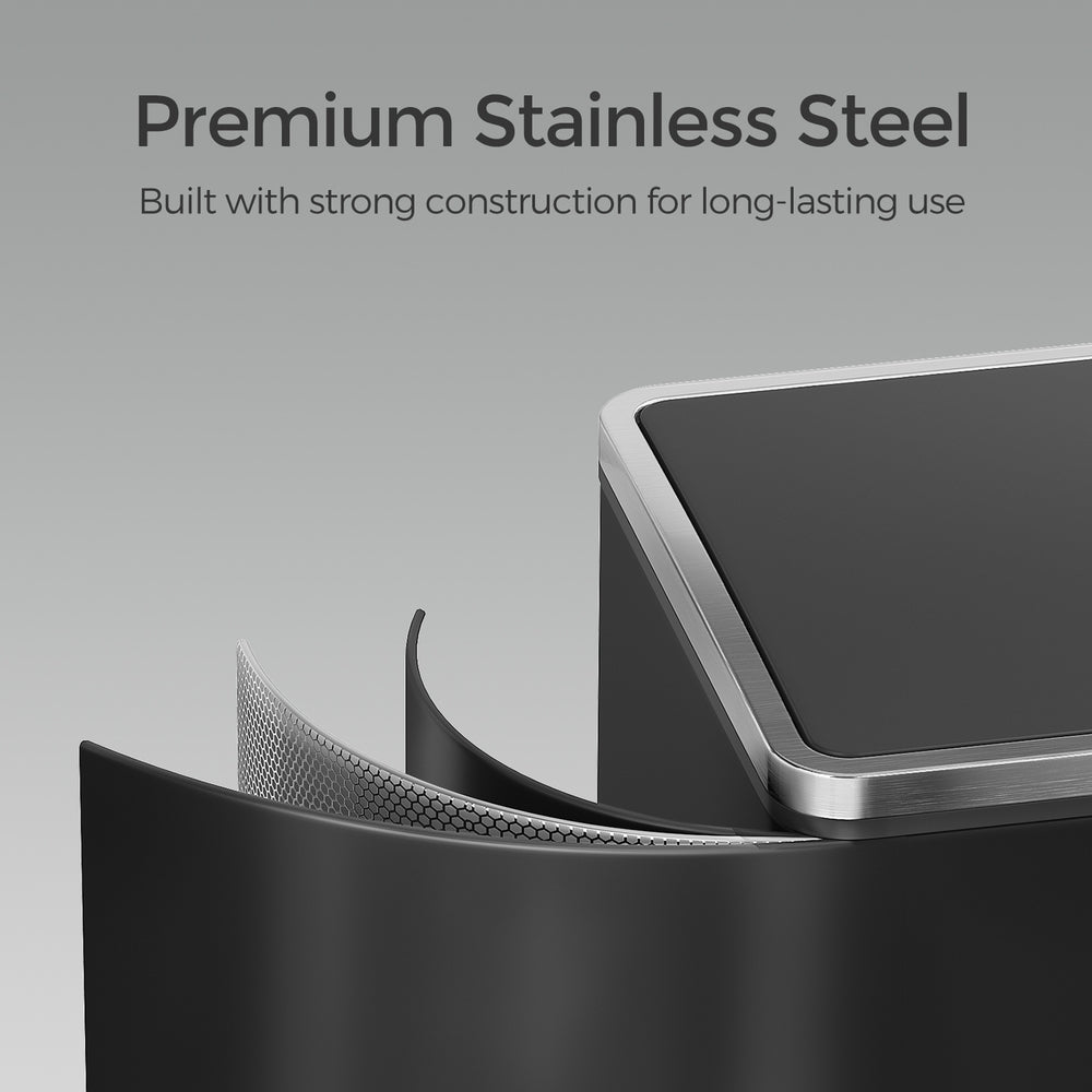 Pedal Rubbish Bin, Dual Sections, Soft-Close - Steel Bin - Black