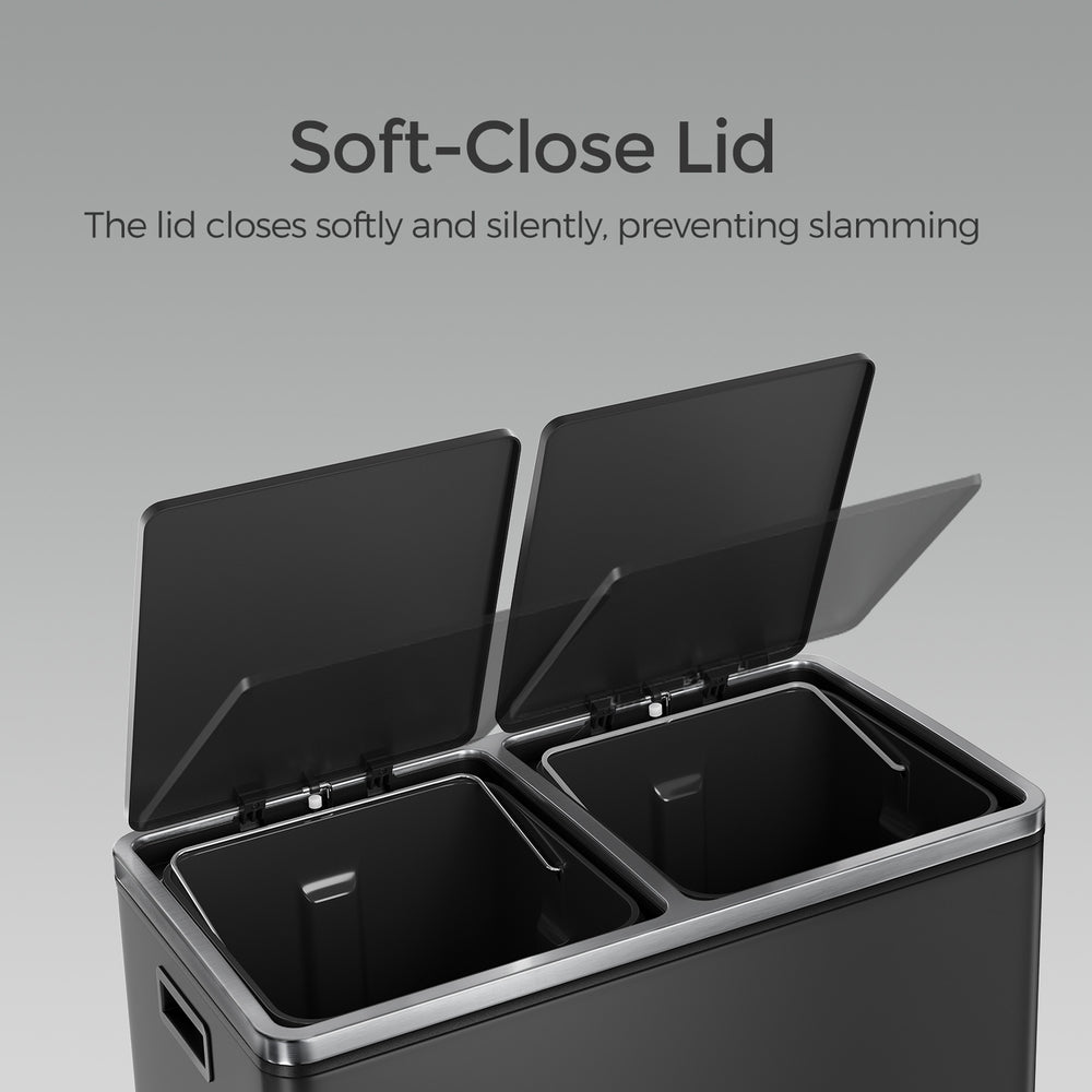 Pedal Rubbish Bin, Dual Sections, Soft-Close - Steel Bin - Black