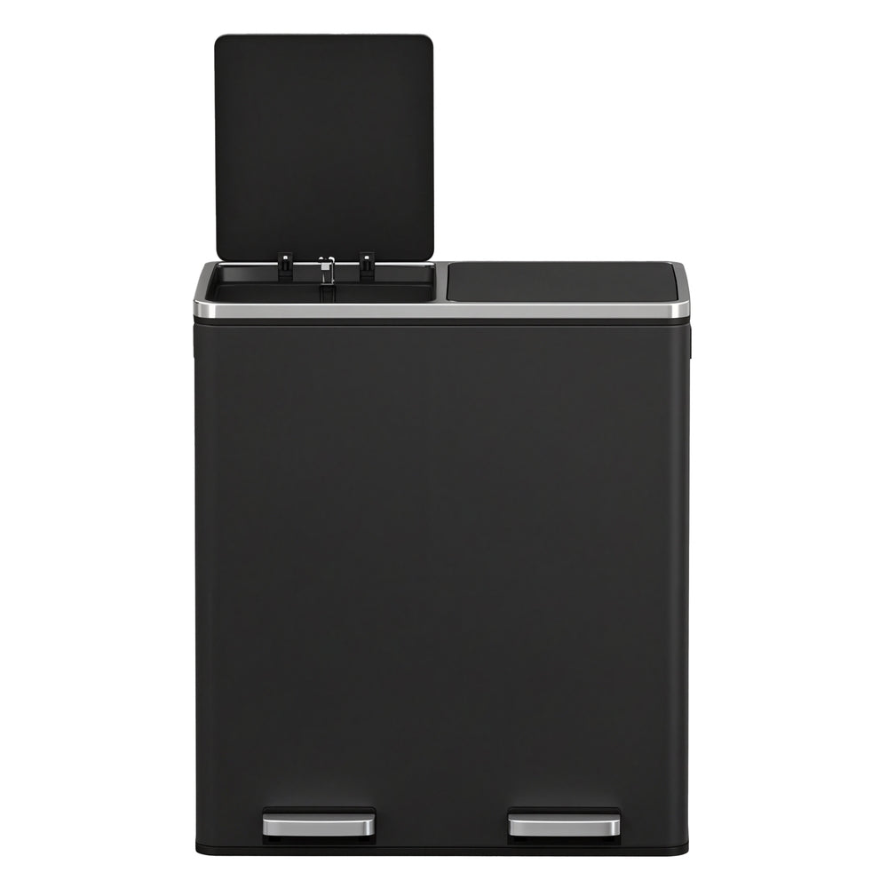 Pedal Rubbish Bin, Dual Sections, Soft-Close - Steel Bin - Black