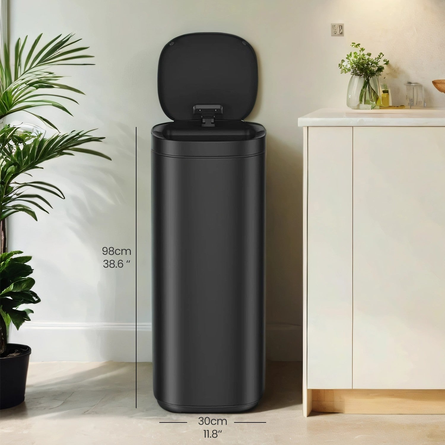 Motion Sensor Trash Can - Stainless Steel - Silver - 50L Capacity with Ozone Odour Control