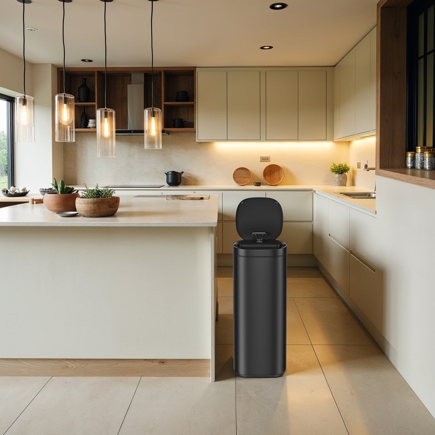 Motion Sensor Trash Can - Stainless Steel - Silver - 50L Capacity with Ozone Odour Control