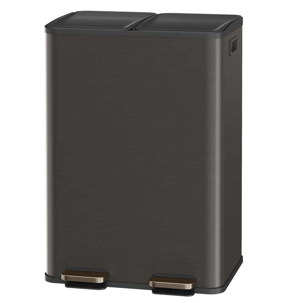 Dual-Compartment Trash Can - 60L - Steel - Soft-Close Lid