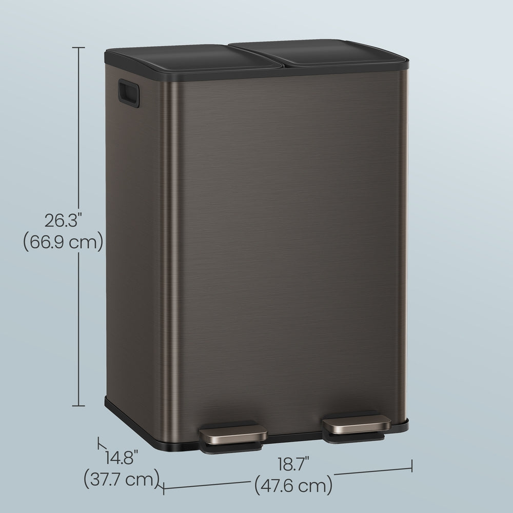 Dual-Compartment Trash Can - 60L - Steel - Soft-Close Lid