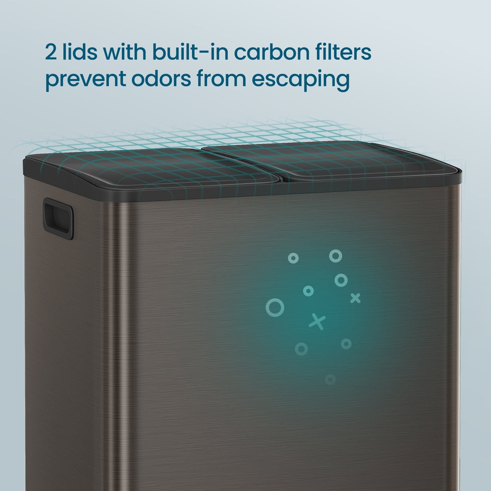 Dual-Compartment Trash Can - 60L - Steel - Soft-Close Lid
