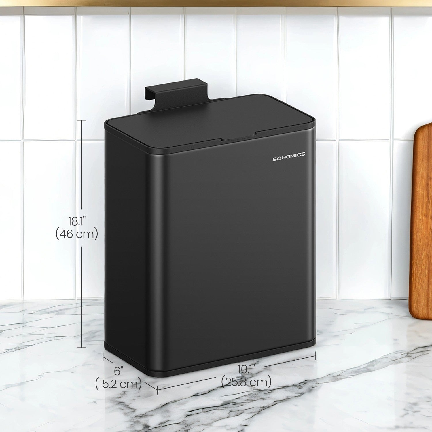 Hanging Kitchen Trash Can - 8L - Steel - Lid with Wall-Mount and Cabinet Door Hooks