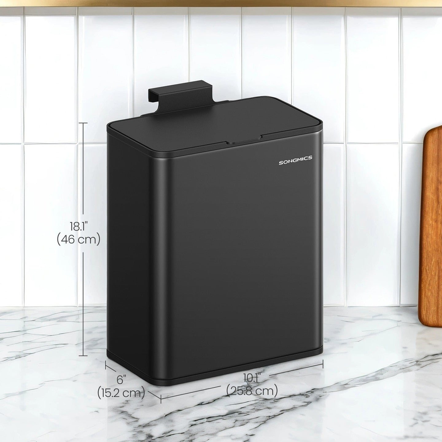 Hanging Kitchen Trash Can - 8L - Steel - Lid with Wall-Mount and Cabinet Door Hooks