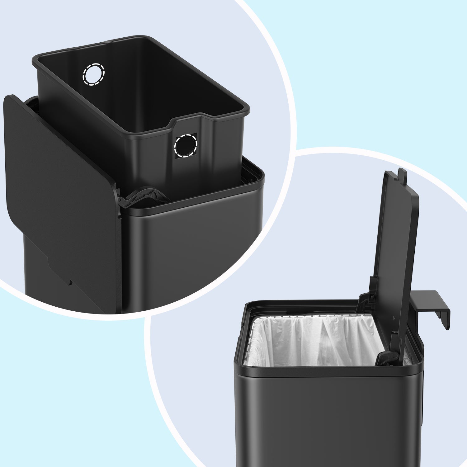 Hanging Kitchen Trash Can - 8L - Steel - Lid with Wall-Mount and Cabinet Door Hooks