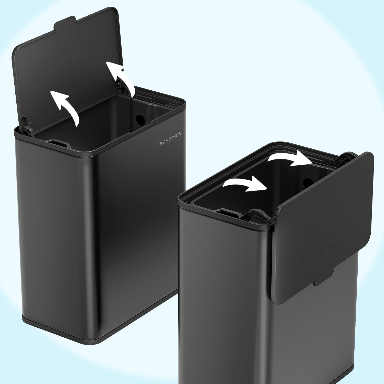 Hanging Kitchen Trash Can - 8L - Steel - Lid with Wall-Mount and Cabinet Door Hooks