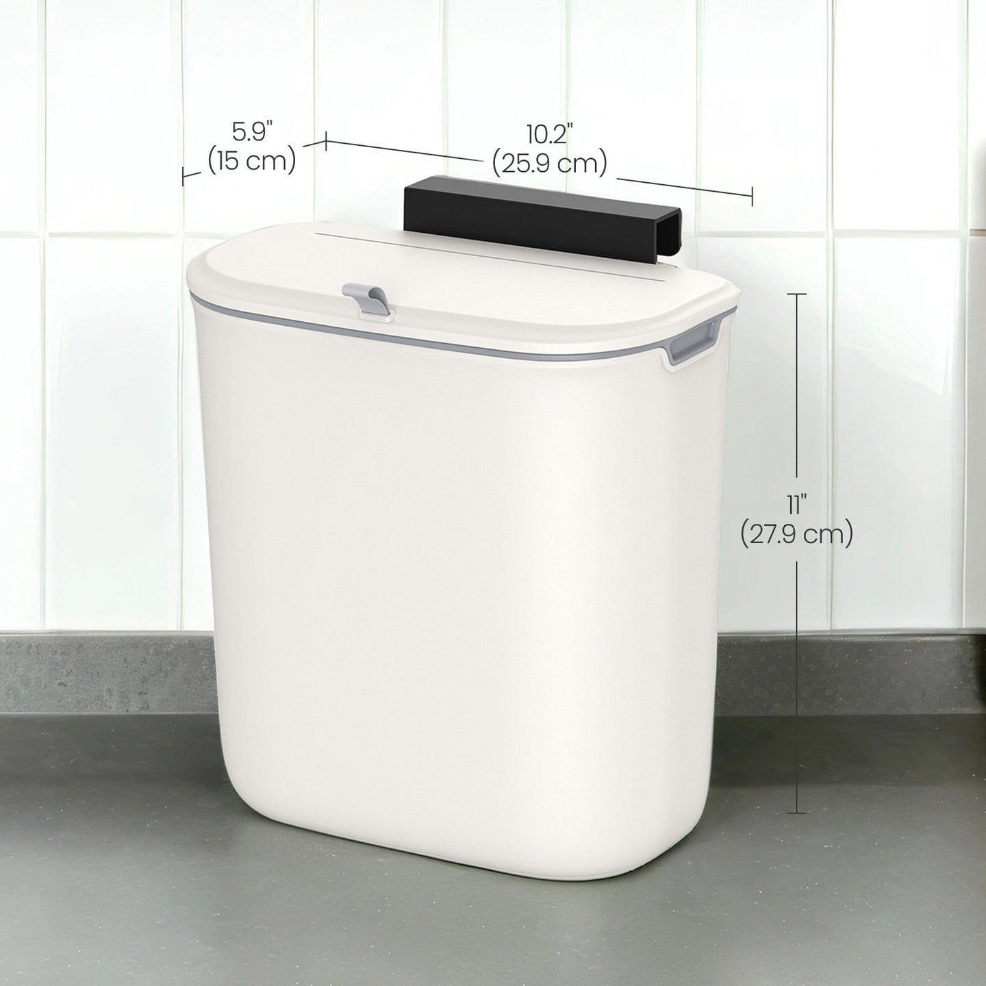 Hanging Trash Can - Plastic - White - Wall Mounted with Lid