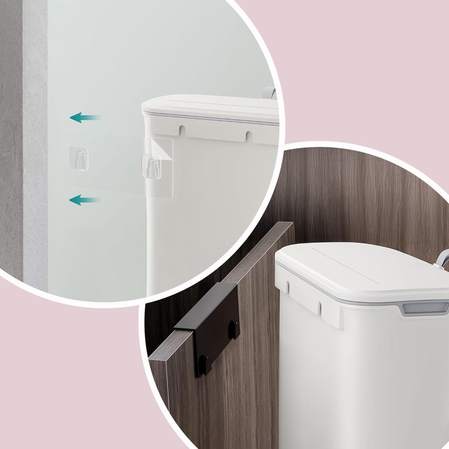 Hanging Trash Can - Plastic - White - Wall Mounted with Lid