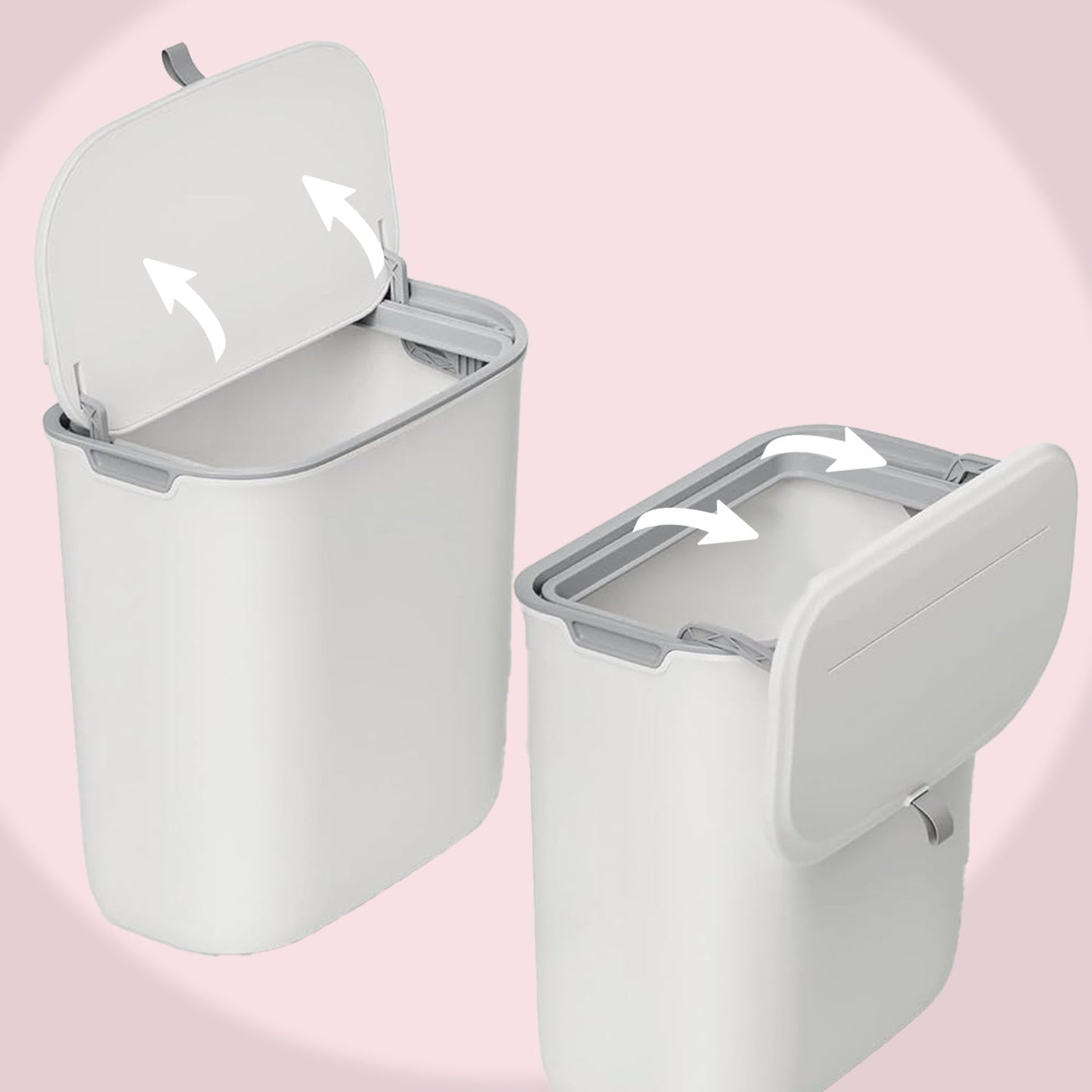 Hanging Trash Can - Plastic - White - Wall Mounted with Lid