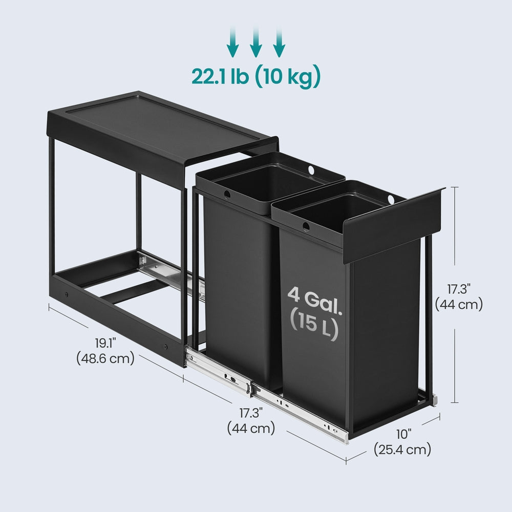Pull-Out Recycling Bin - 15L - Steel Frame - Double Compartment