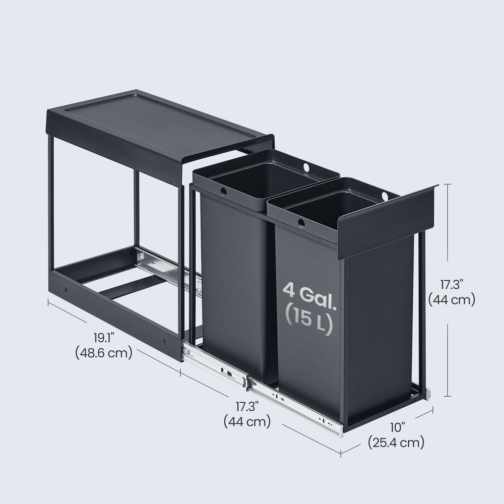 Kitchen Bin for Recycling and Waste - 15L - Steel Frame - Double Compartments
