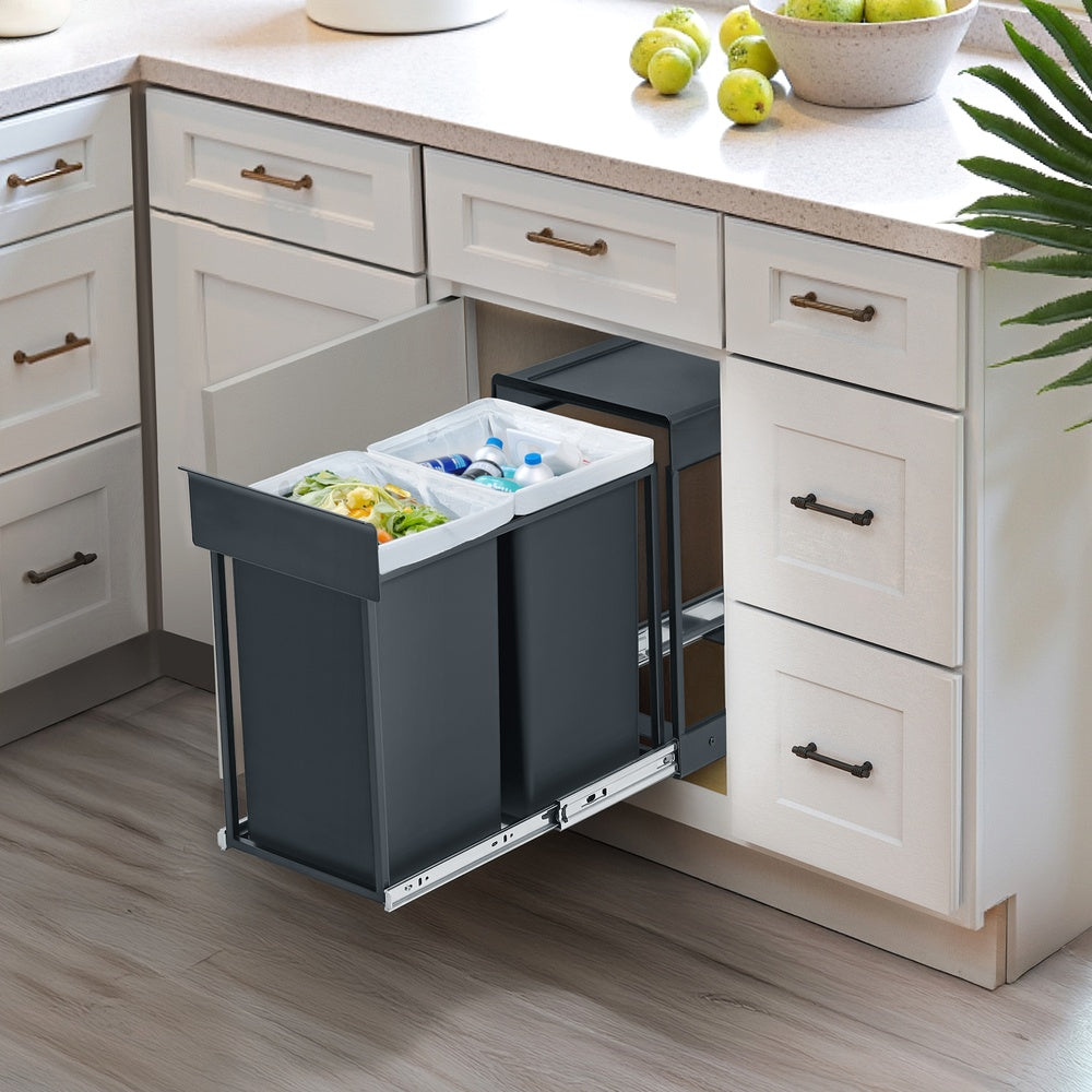 Kitchen Bin for Recycling and Waste - 15L - Steel Frame - Double Compartments