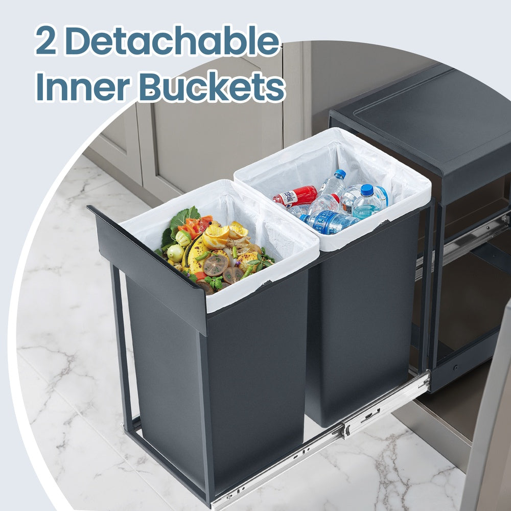 Kitchen Bin for Recycling and Waste - 15L - Steel Frame - Double Compartments