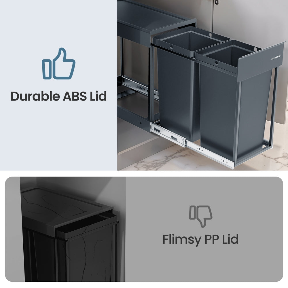 Kitchen Bin for Recycling and Waste - 15L - Steel Frame - Double Compartments