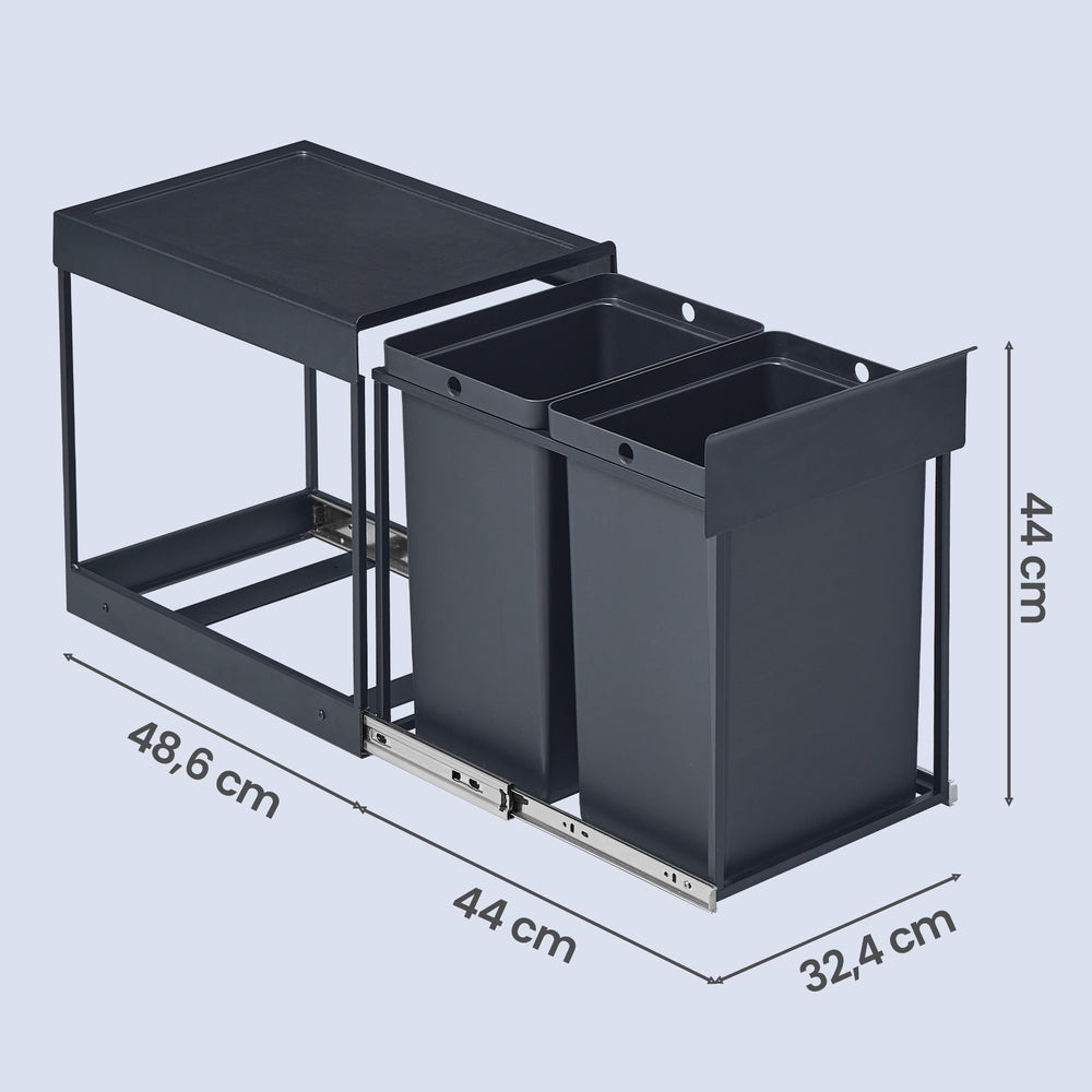 Kitchen Trash Can - 20L - Steel Frame - Double Compartments