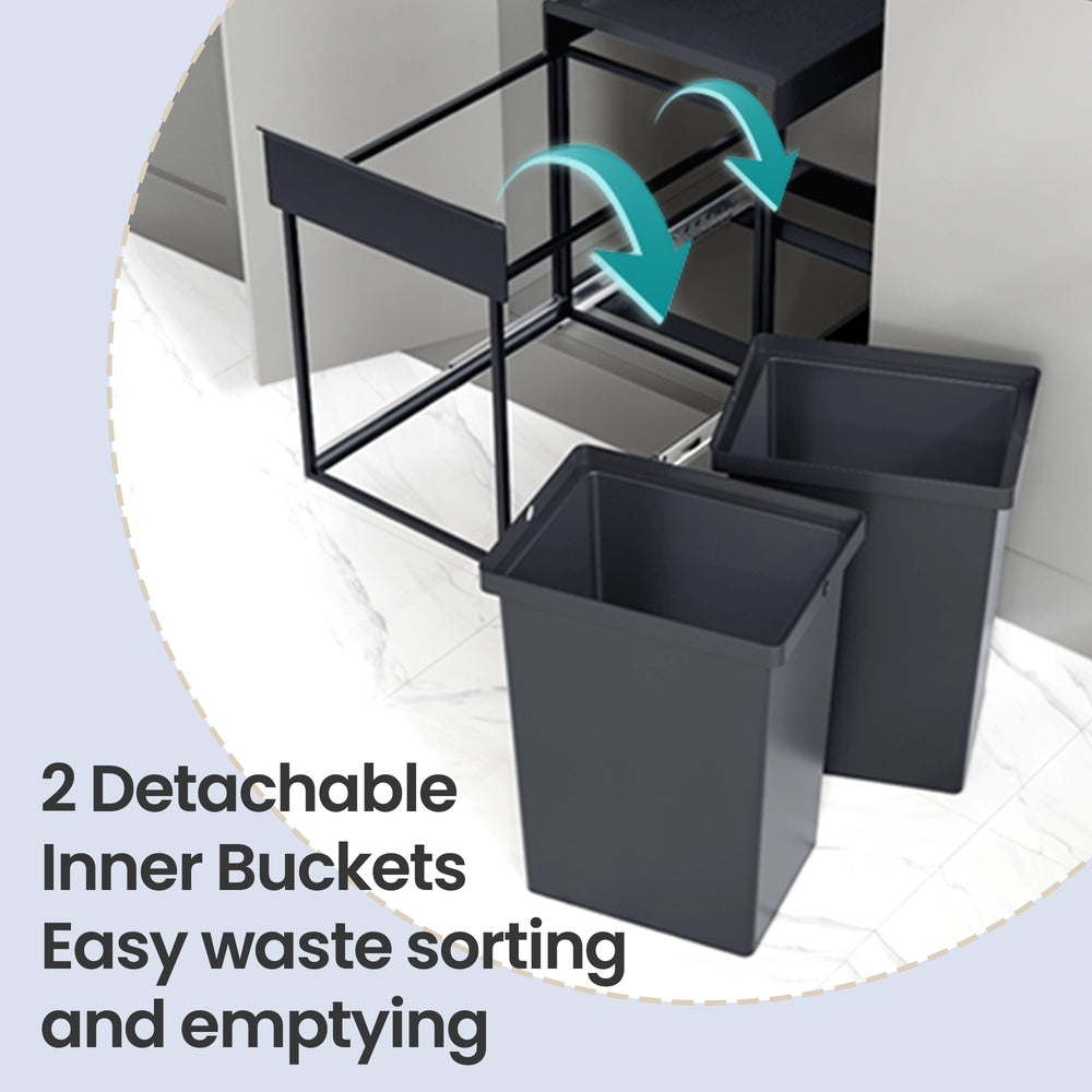 Kitchen Trash Can - 20L - Steel Frame - Double Compartments
