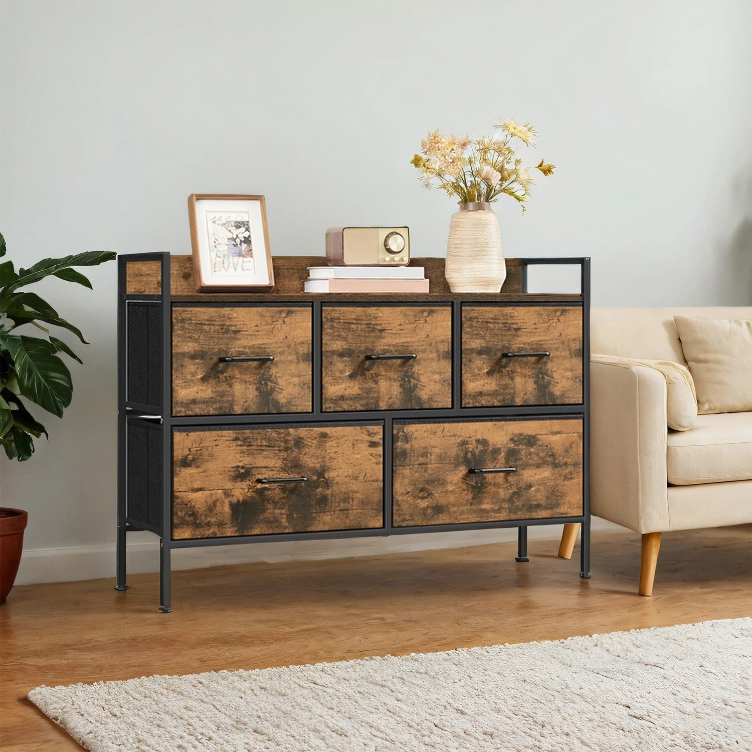 Chest of Drawers - Metal - Dove Grey - 7-Drawer Modern Dresser