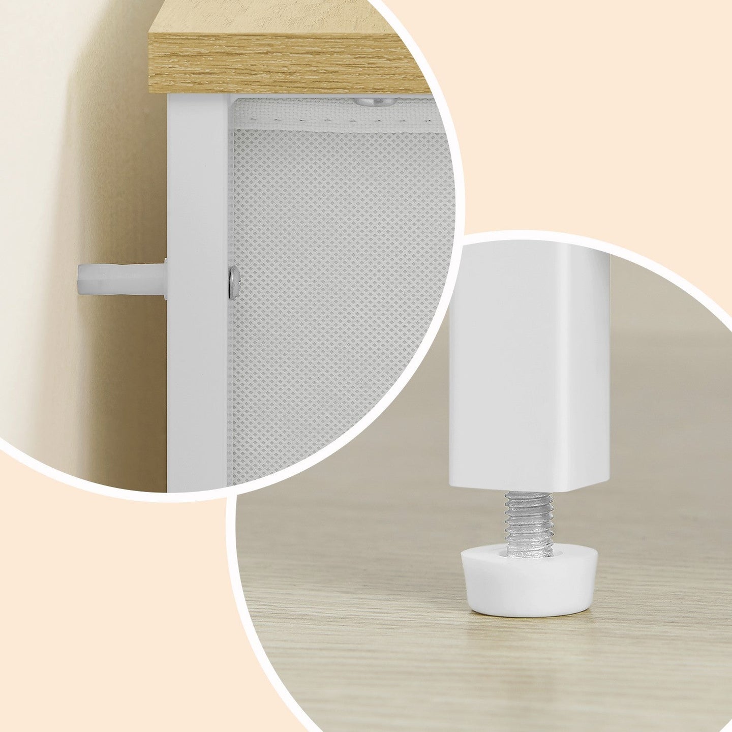 Dresser - Fabric - Light Grey and White - Slim Design with 4 Drawers