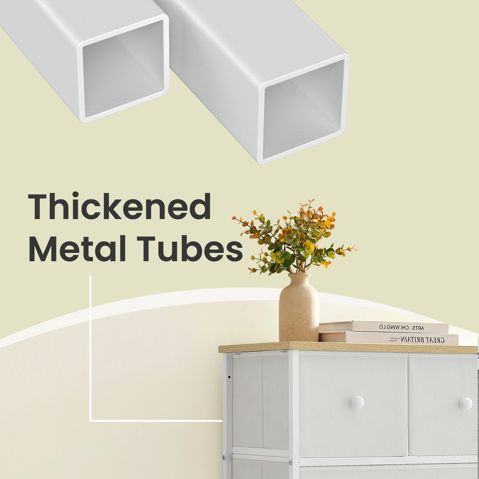 Storage Cabinet - Metal Frame - Light Grey and White - Tall Slim Design with 5 Drawers