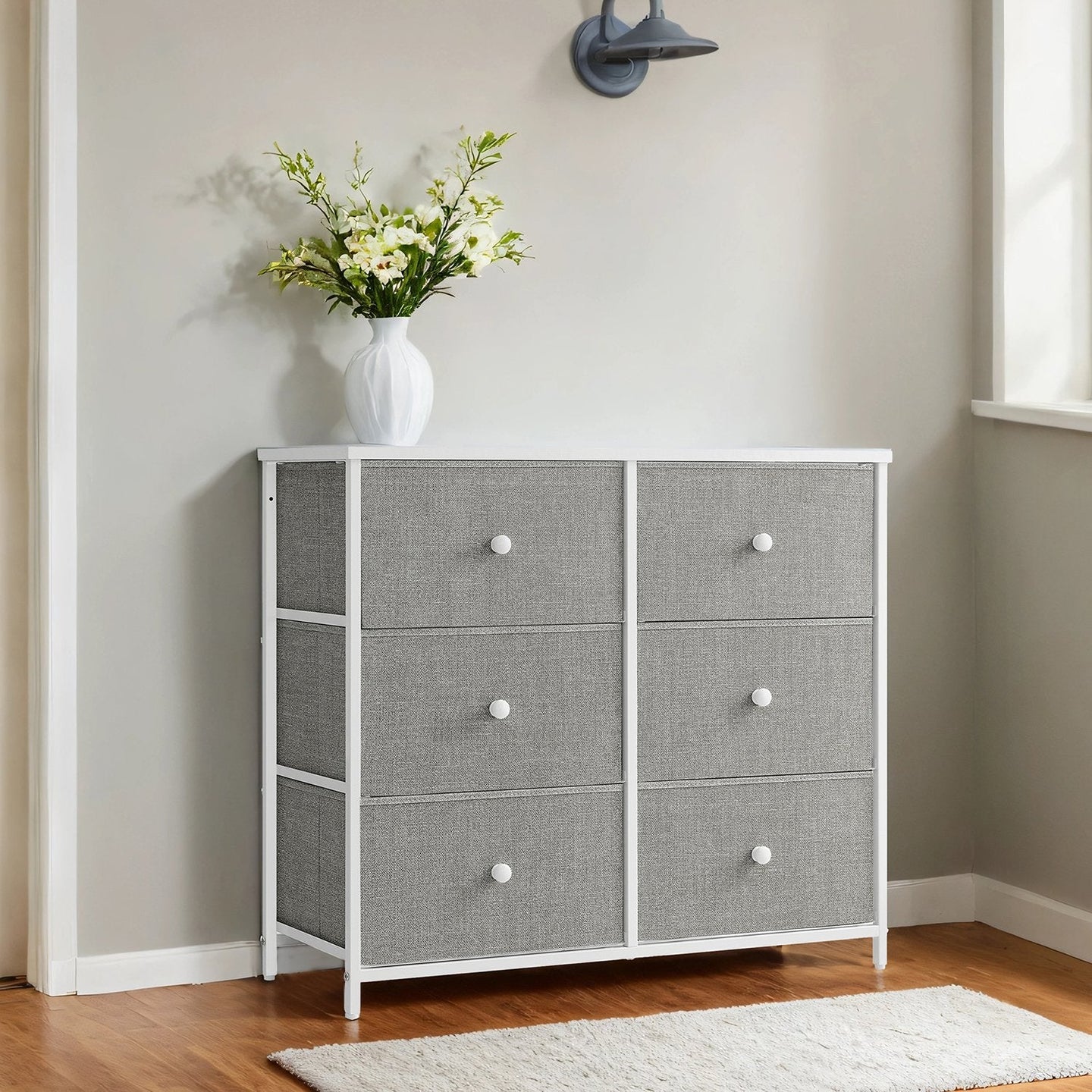 Dresser - Fabric - Rustic Brown and Black - 6-Drawer Storage Unit with Metal Frame