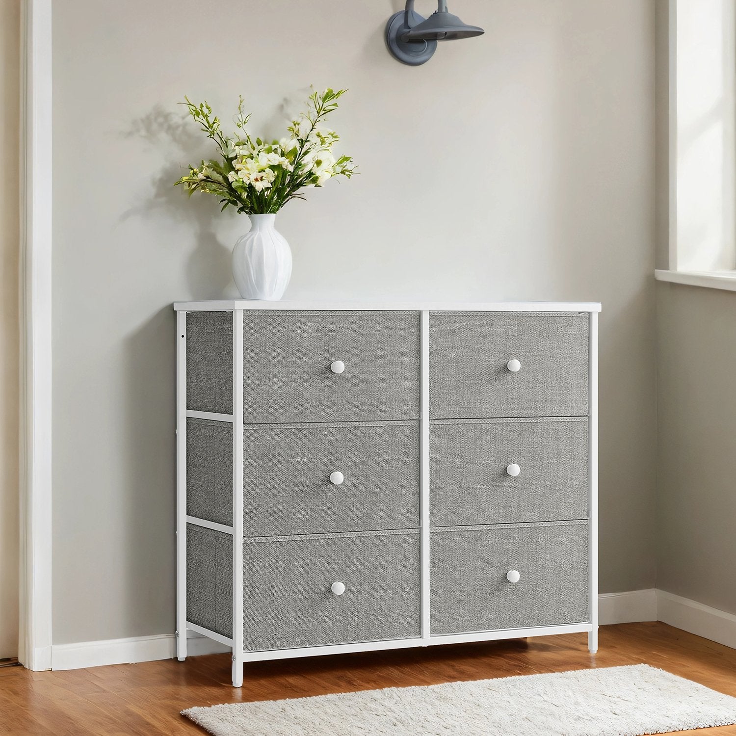 Dresser - Fabric - Rustic Brown and Black - 6-Drawer Storage Unit with Metal Frame