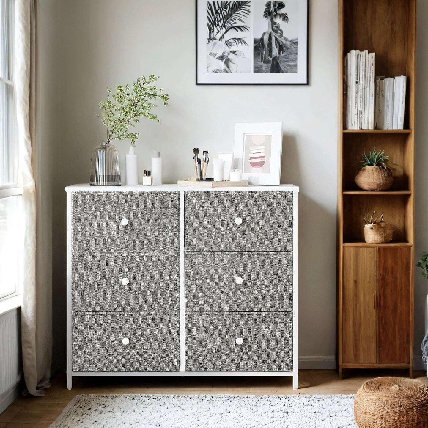 Dresser - Fabric - Rustic Brown and Black - 6-Drawer Storage Unit with Metal Frame